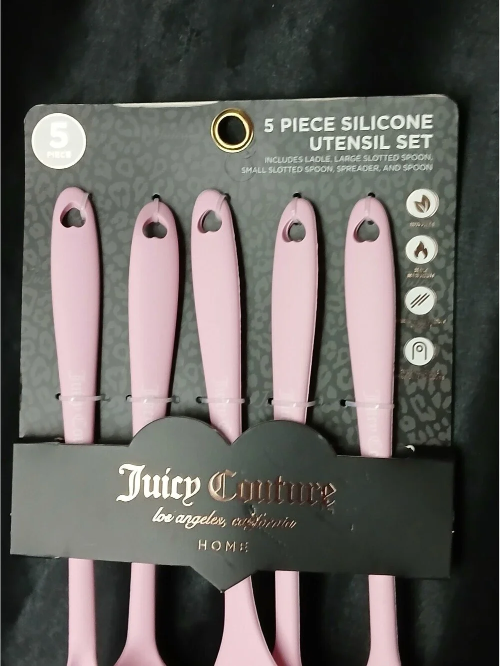 Juicy Couture Pink Silicone 5 Pc Utensil Set Coquette Designer Kitchen NWT
